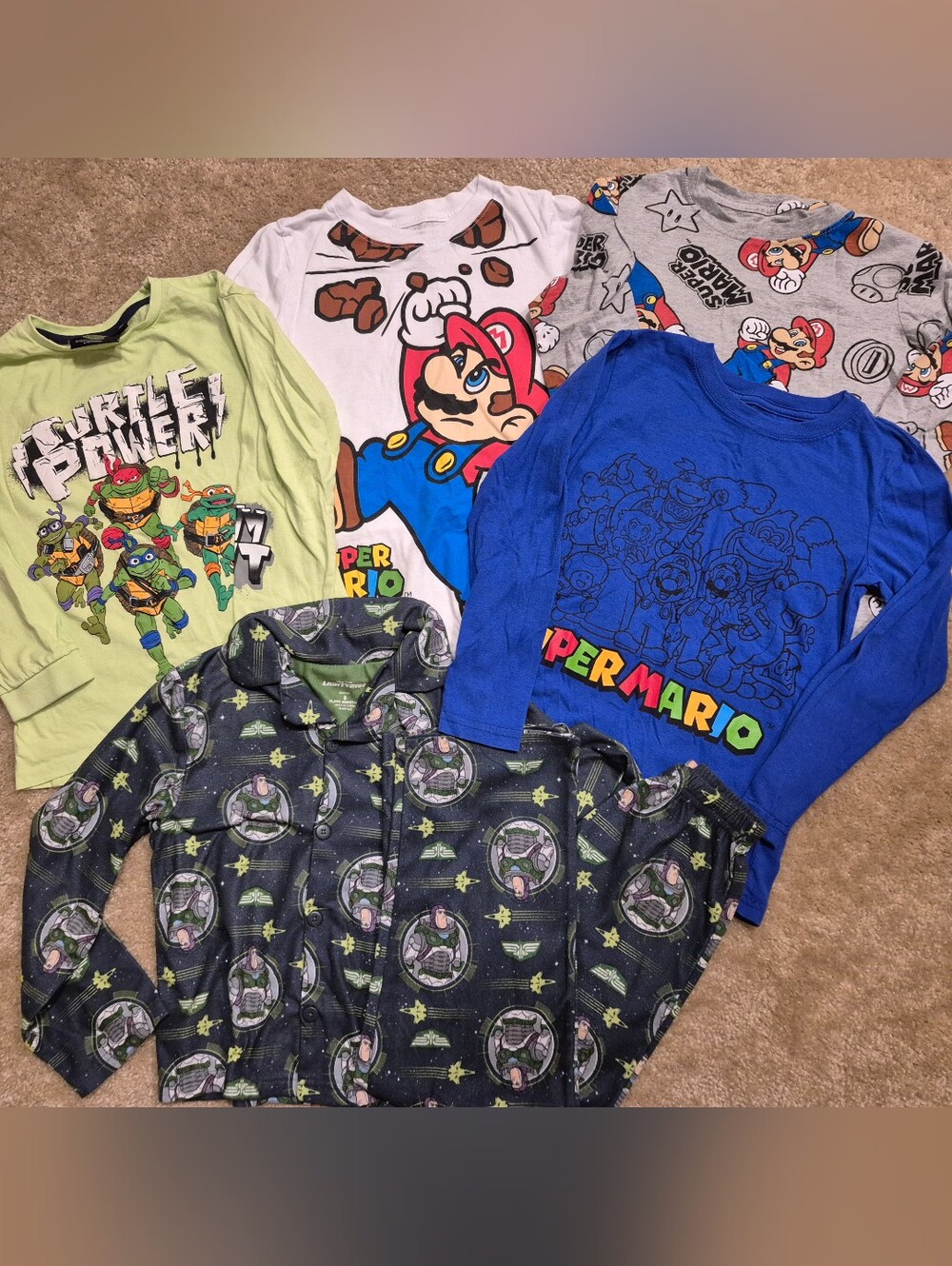Super Mario & Character Kids Long-Sleeve Shirt Bundle - Boys Size 8